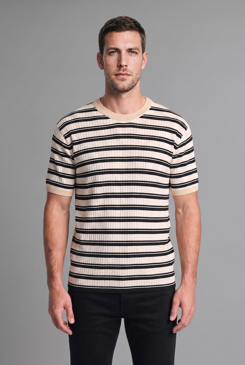 Men Ecru Relax Fit Knitwear Short Sleeve T-Shirt