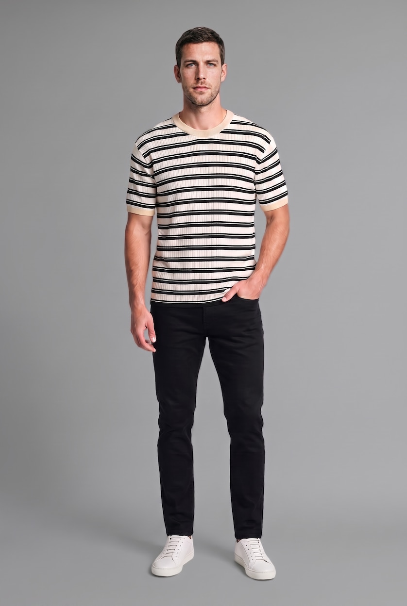 Men Ecru Relax Fit Knitwear Short Sleeve T-Shirt