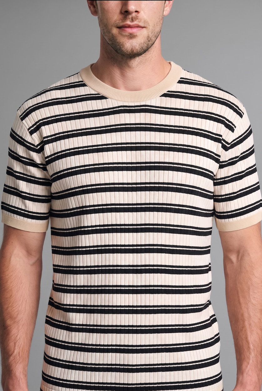 Men Ecru Relax Fit Knitwear Short Sleeve T-Shirt
