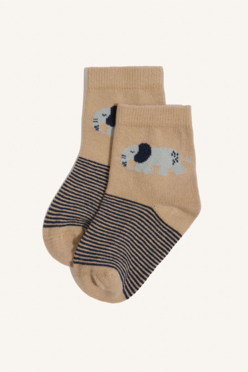 Erkek Bebek Karma Baskılı Kaydırmaz Taban 3'lü Pamuklu Patik Çorap Erkek Bebek