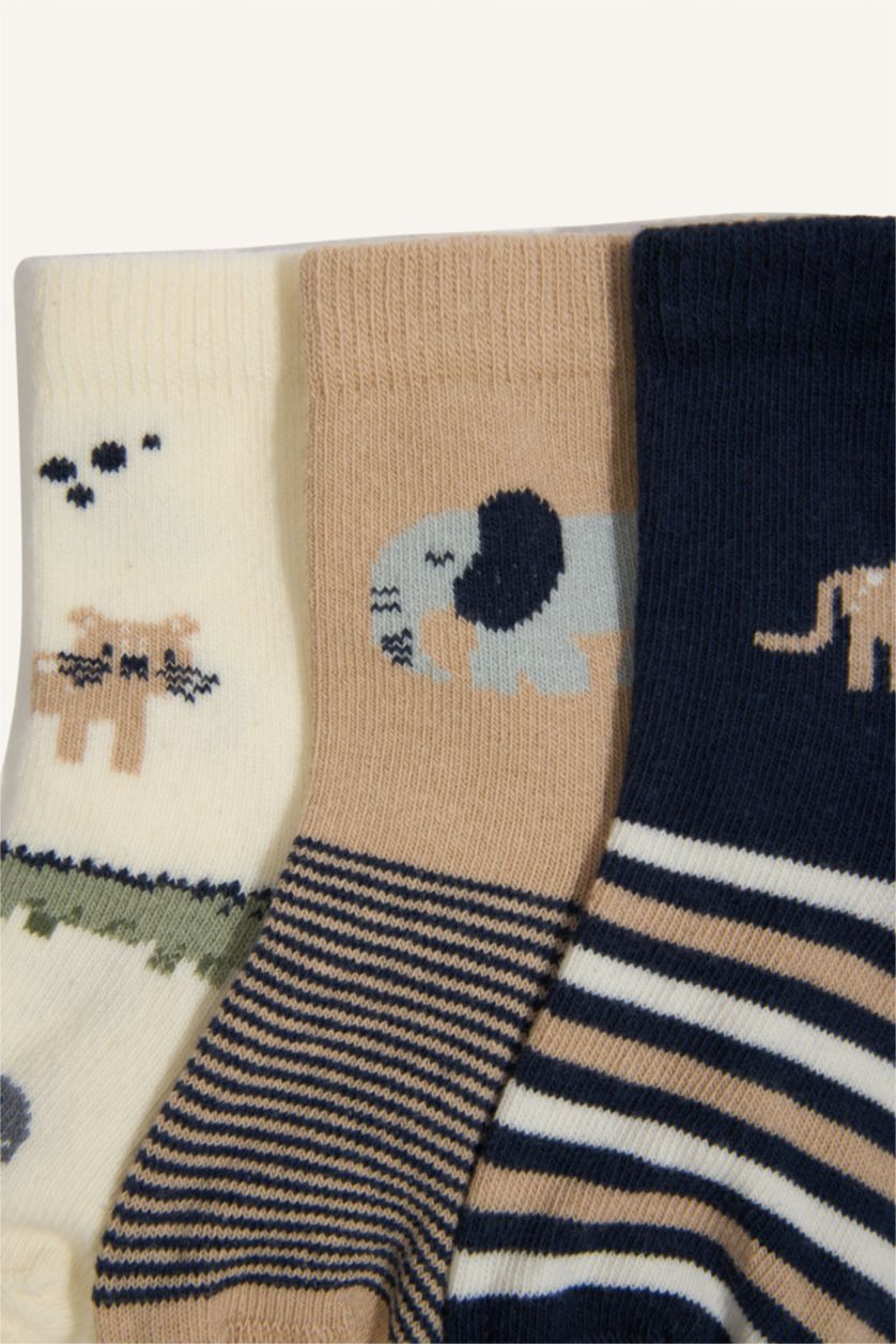 Erkek Bebek Karma Baskılı Kaydırmaz Taban 3'lü Pamuklu Patik Çorap Erkek Bebek