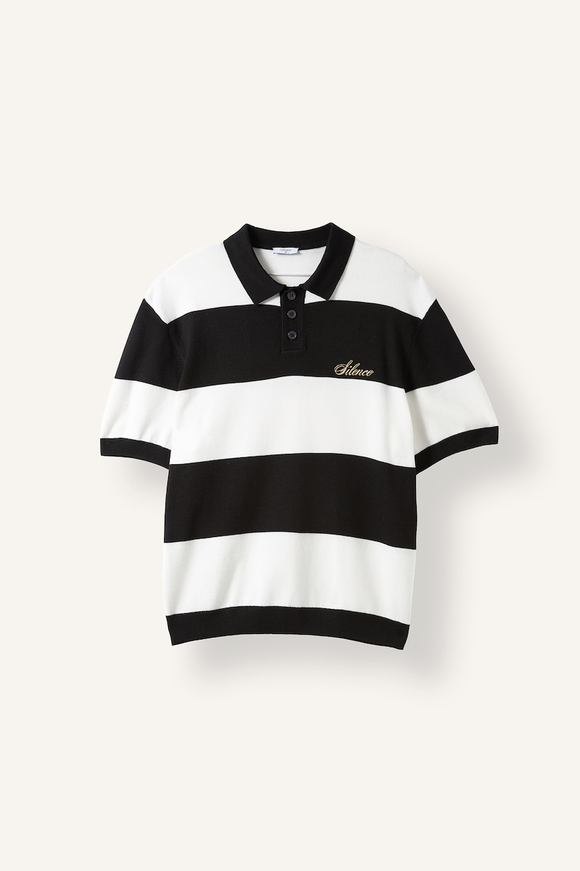 Erkek Siyah Relax Fit Çizgili Polo Tişört