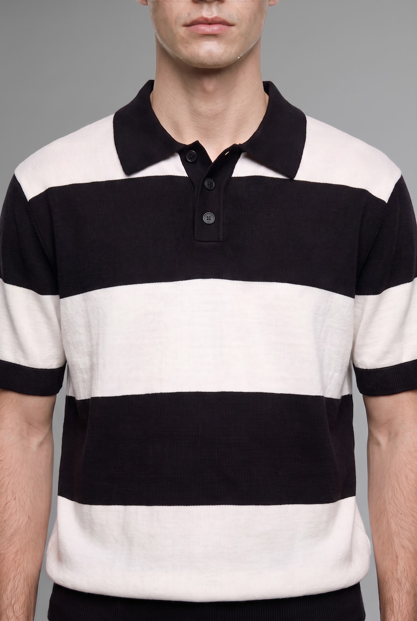 MAN Black Relax Fit Knitwear Short Sleeve Polo T-Shirt