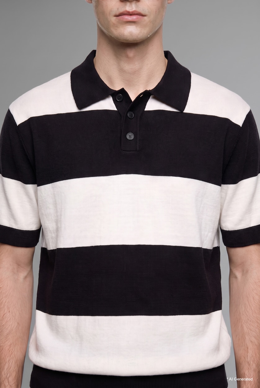 رجال أسود Relaxed Fit Embroidered Striped Short Sleeve Knit Polo Shirt