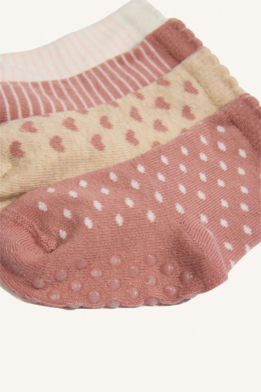 Kız Bebek Açık Pembe 5'li Pamuklu Uzun Çorap Kız Bebek