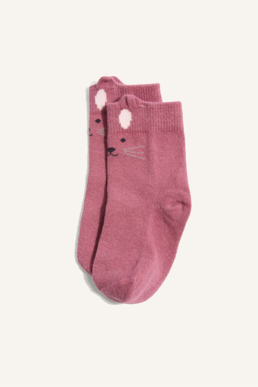 Kız Bebek Açık Pembe 3D 3'lü Pamuklu Çorap Kız Bebek