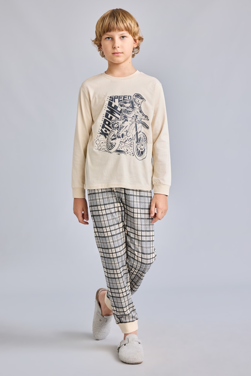 Young Boys - Teen Boys Beige 2 piece Regular Fit Knitted Pyjamas