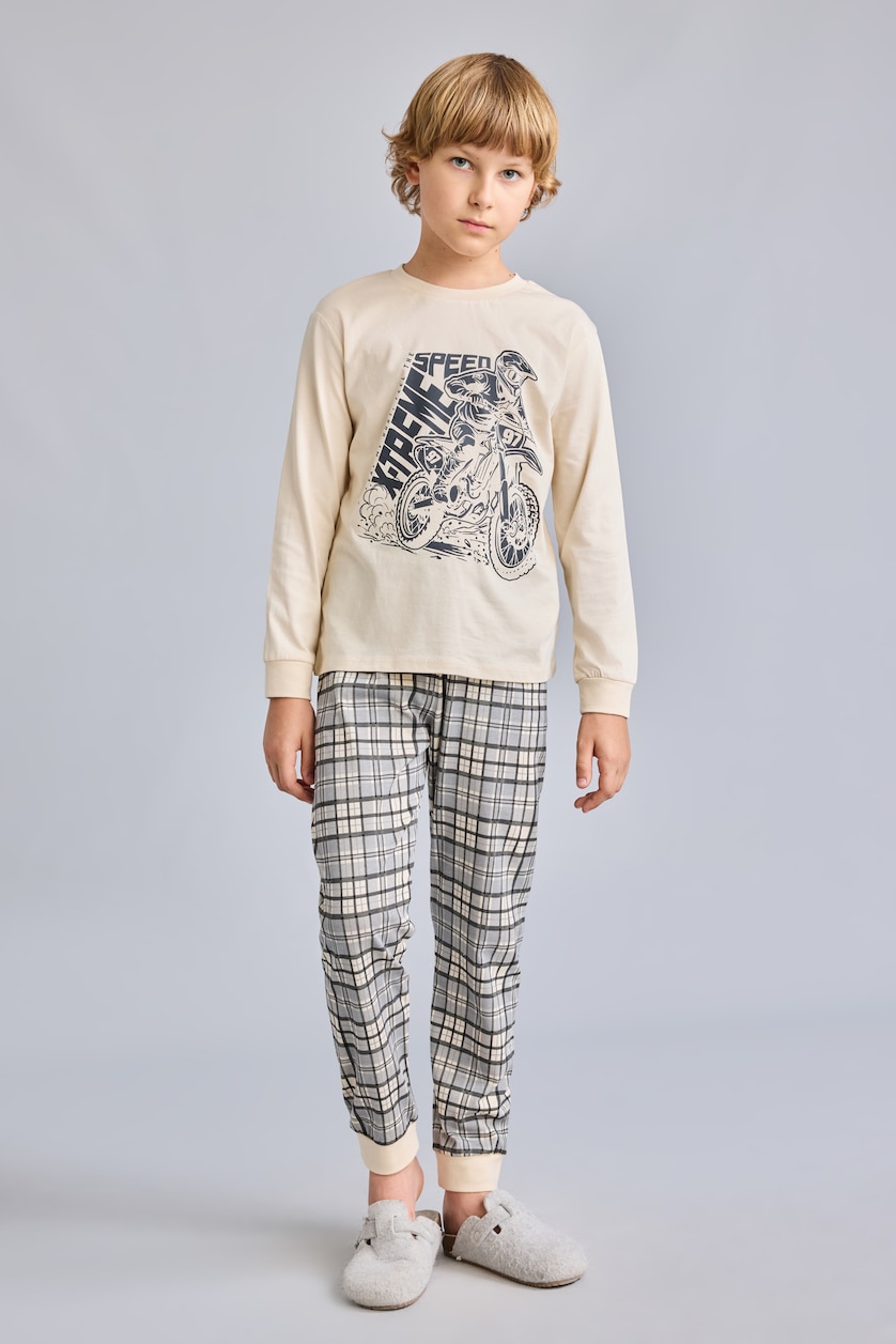 Young Boys - Teen Boys Beige 2 piece Regular Fit Knitted Pyjamas