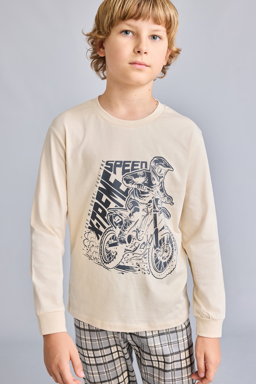Young Boys - Teen Boys Beige 2 piece Regular Fit Knitted Pyjamas