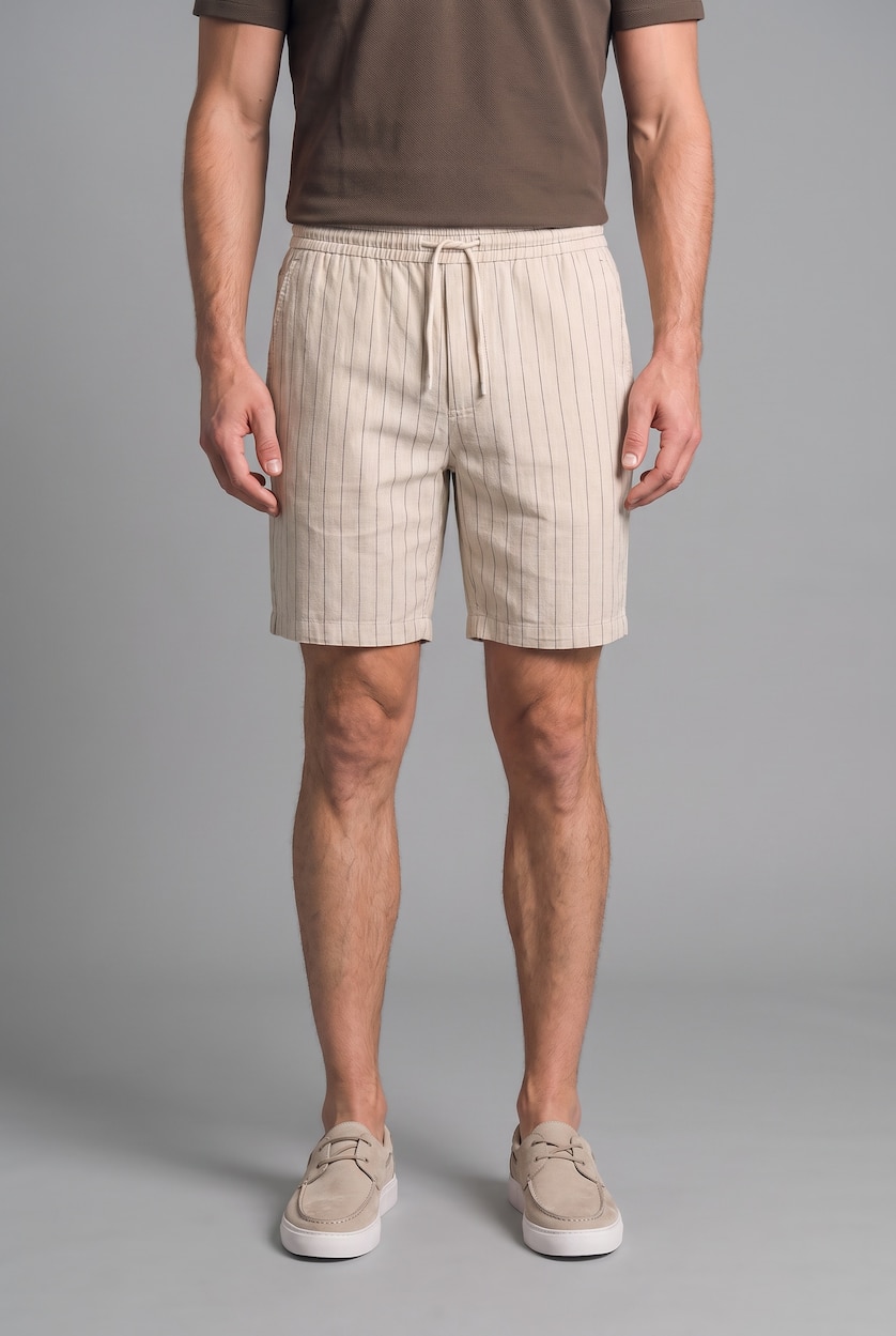 Men Doğal Açık Bej Relax Fit Shorts