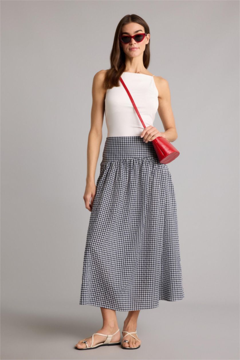 Kadın Lacivert A Kesim Pötikareli Maxi Etek