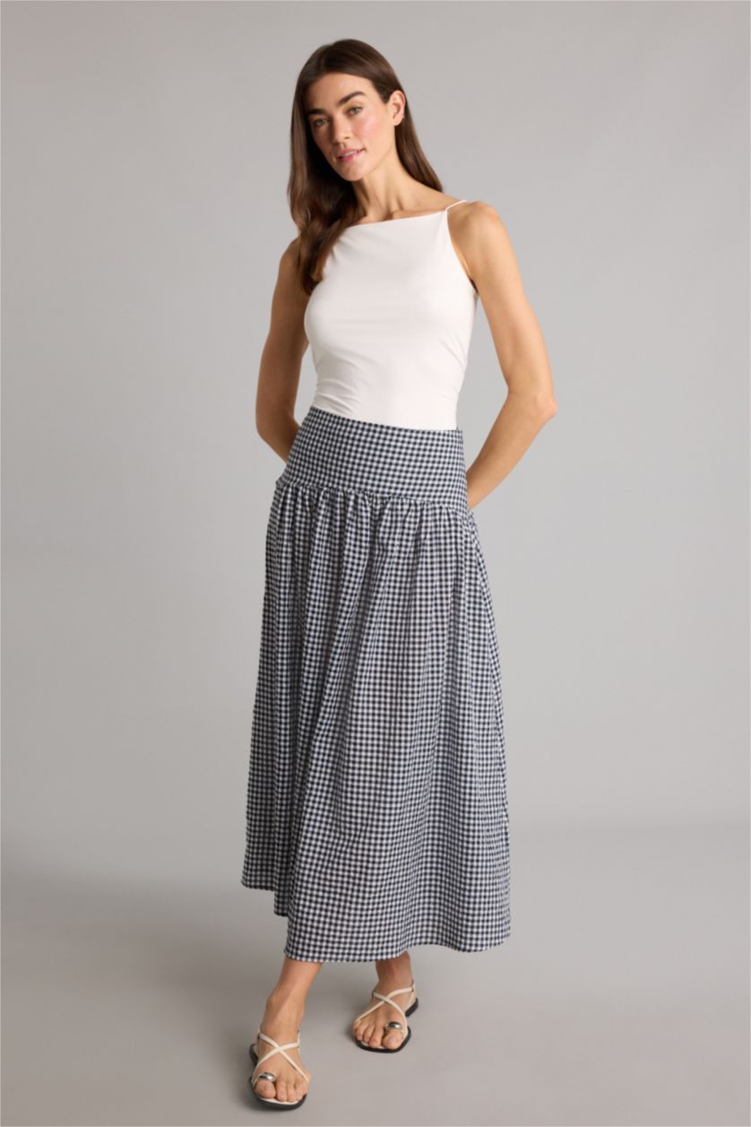 Kadın Lacivert A Kesim Pötikareli Maxi Etek