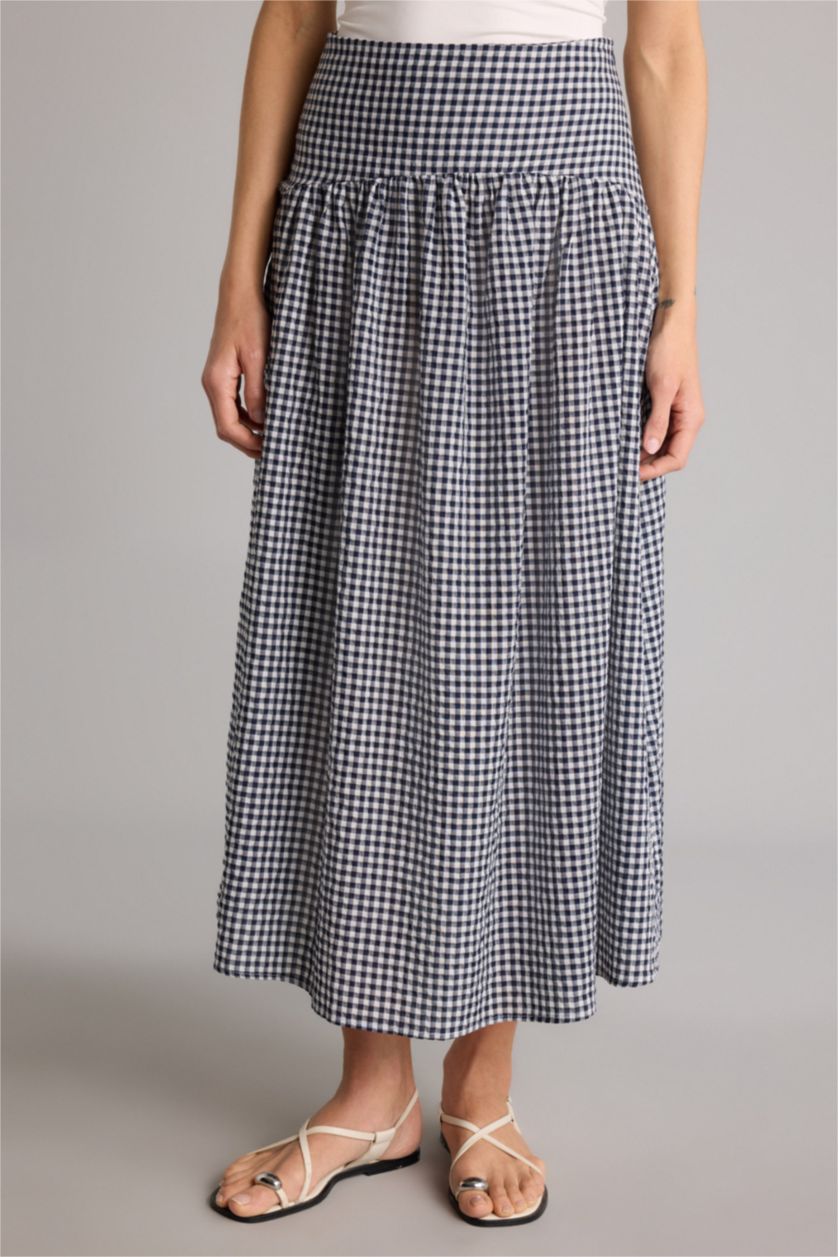 Kadın Lacivert A Kesim Pötikareli Maxi Etek