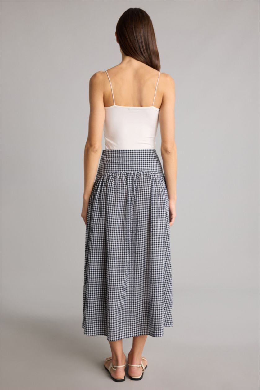 Kadın Lacivert A Kesim Pötikareli Maxi Etek