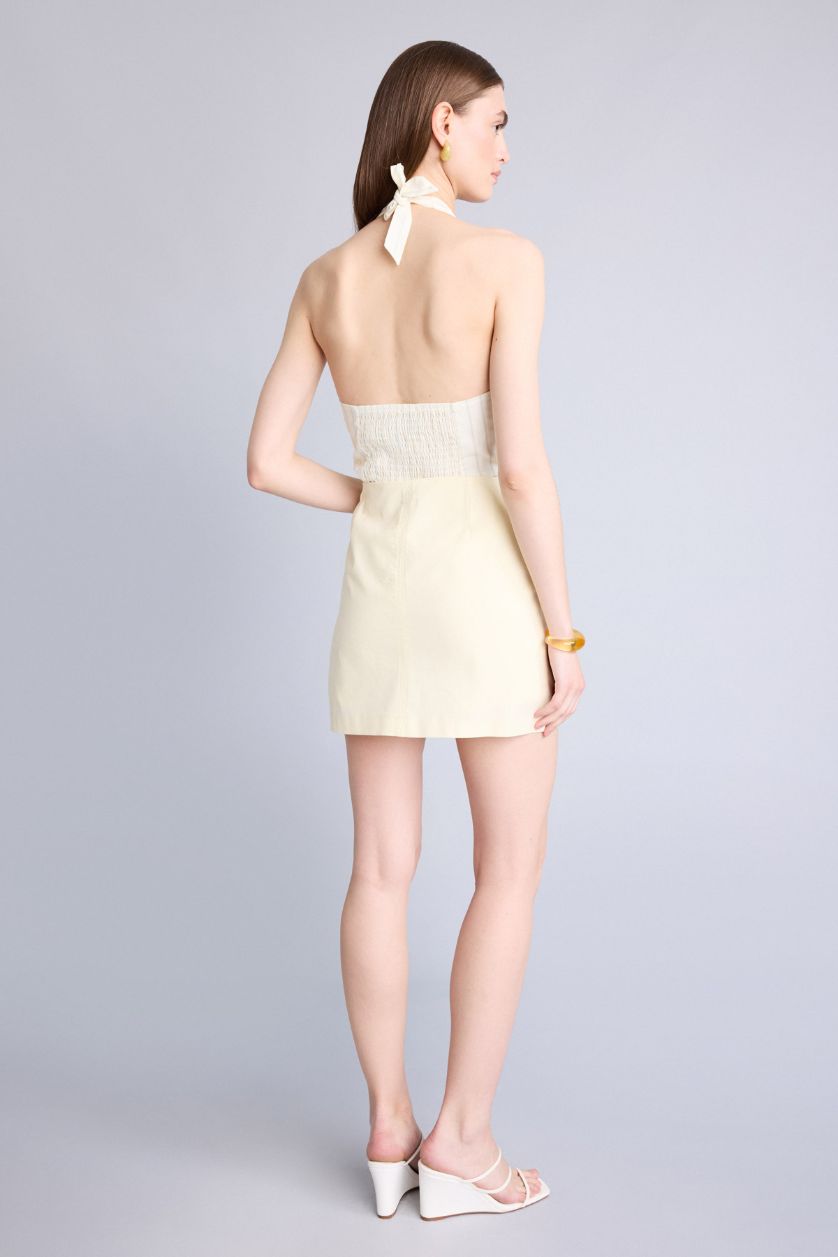 Kadın Açık Sarı A Kesim Pamuklu Mini Etek