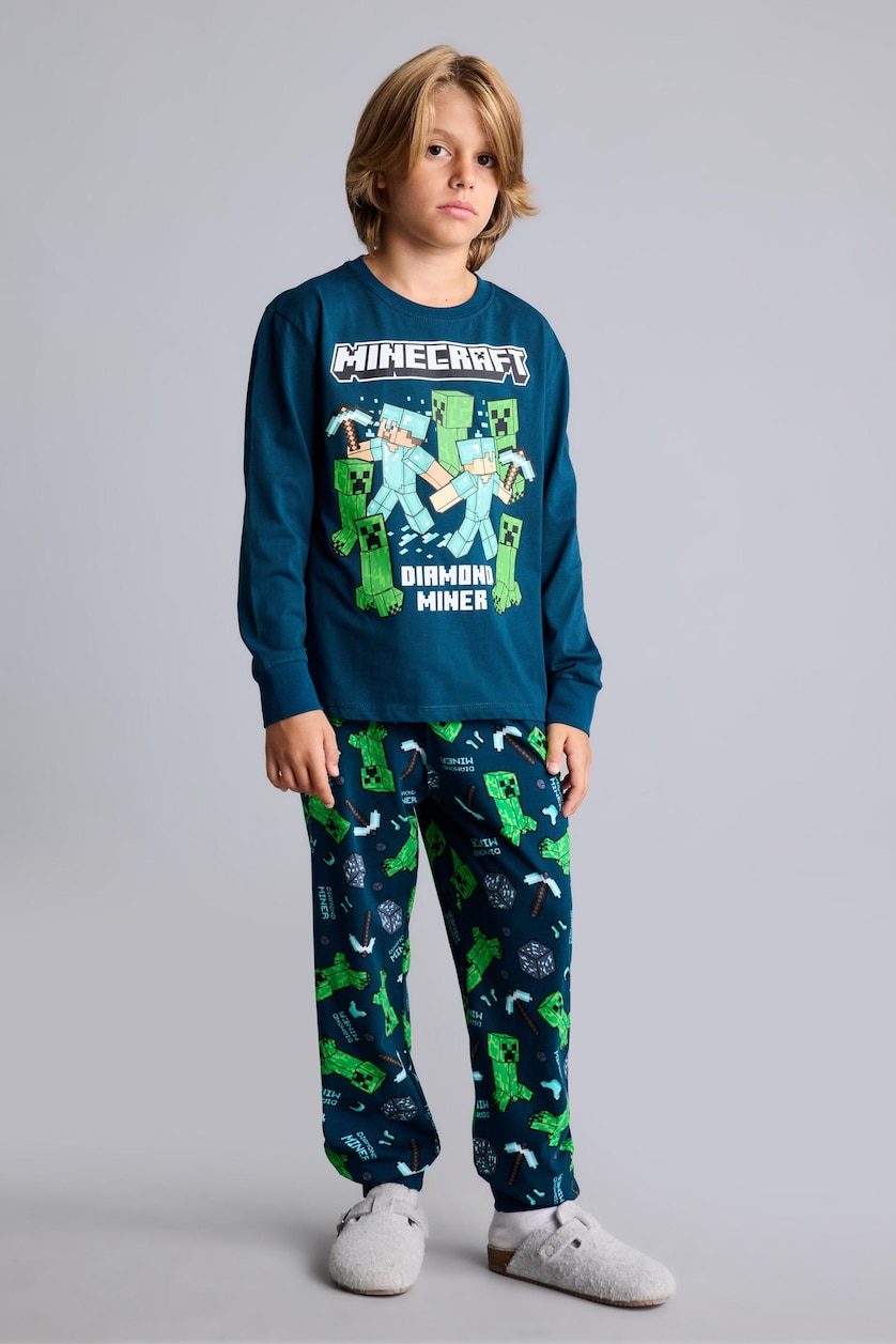 Young Boys - Teen Boys Dark Green 2 piece Regular Fit Minecraft Licensed Knitted Pyjamas
