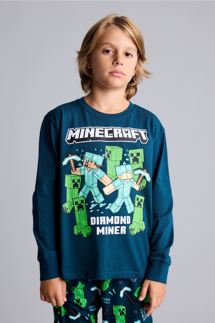 Young Boys - Teen Boys Dark Green 2 piece Regular Fit Minecraft Licensed Knitted Pyjamas