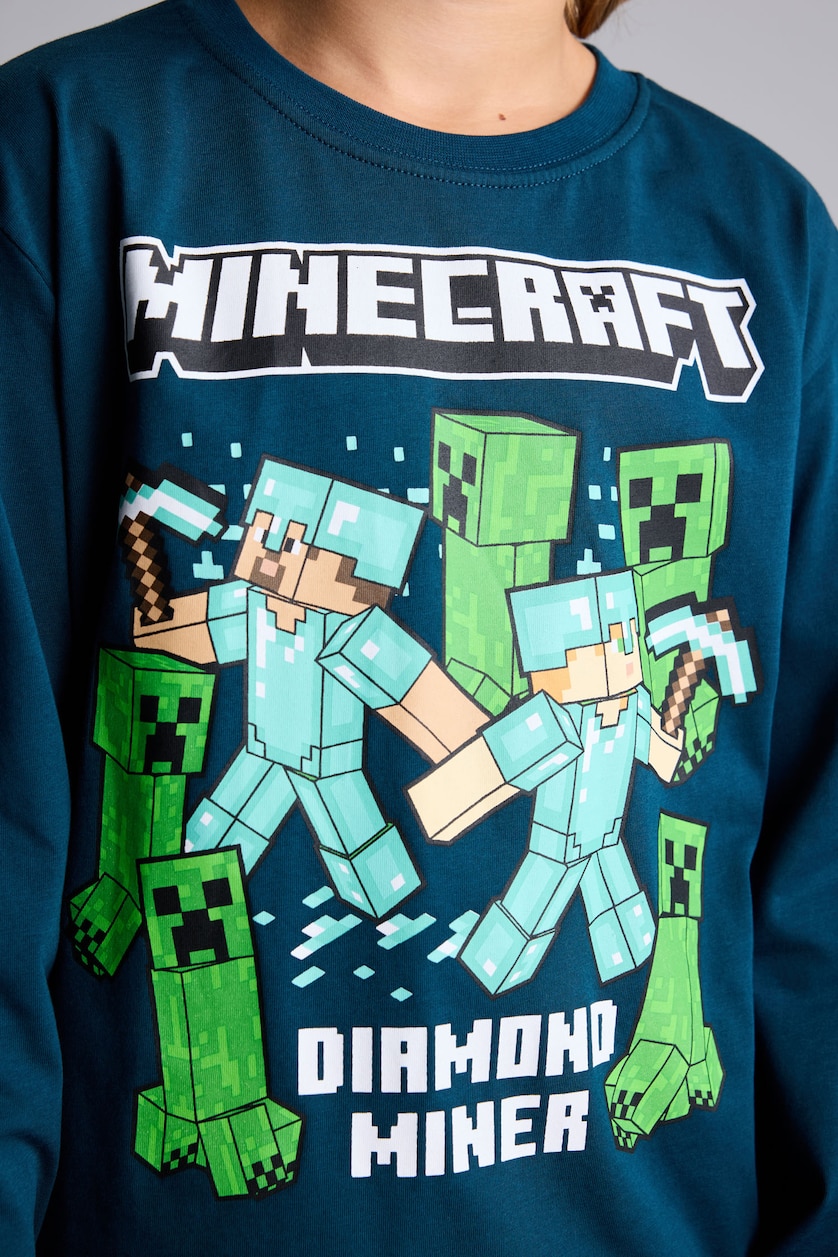 Young Boys - Teen Boys Dark Green 2 piece Regular Fit Minecraft Licensed Knitted Pyjamas