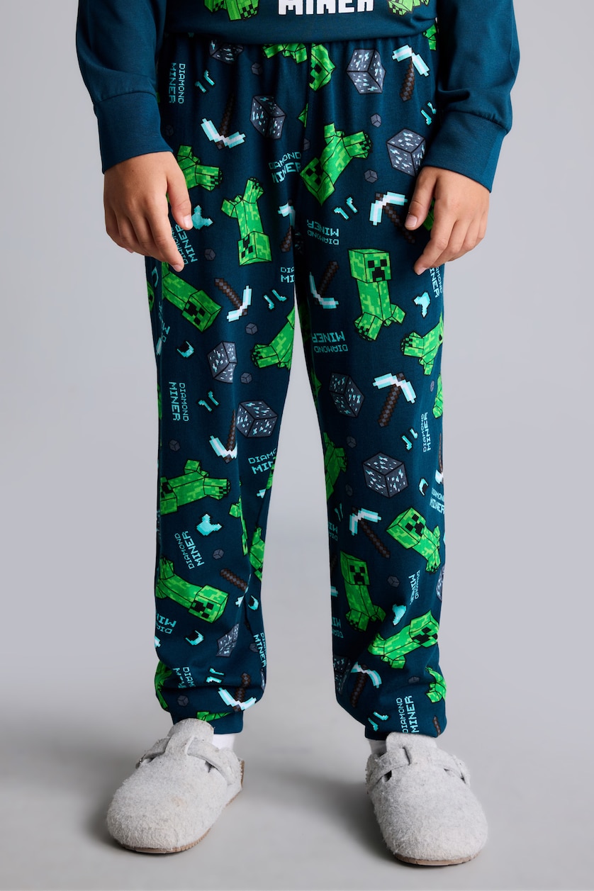 Young Boys - Teen Boys Dark Green 2 piece Regular Fit Minecraft Licensed Knitted Pyjamas