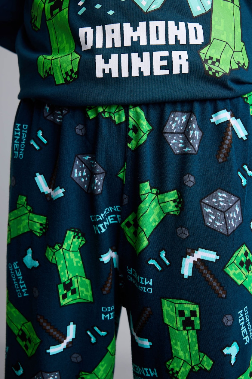 Young Boys - Teen Boys Dark Green 2 piece Regular Fit Minecraft Licensed Knitted Pyjamas