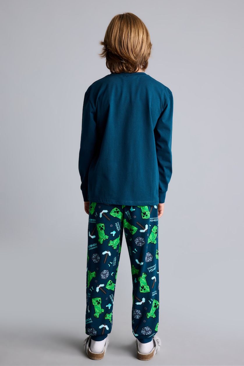 Young Boys - Teen Boys Dark Green 2 piece Regular Fit Minecraft Licensed Knitted Pyjamas