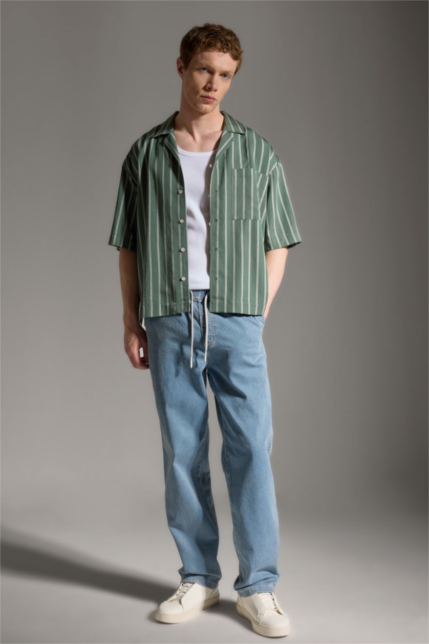 Men Light Blue Wide Leg Trousers