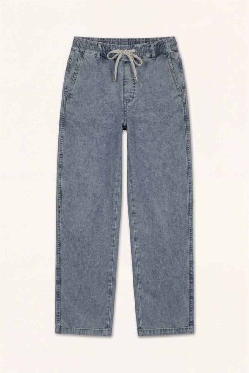 Men Blue Grey Wide Leg Trousers