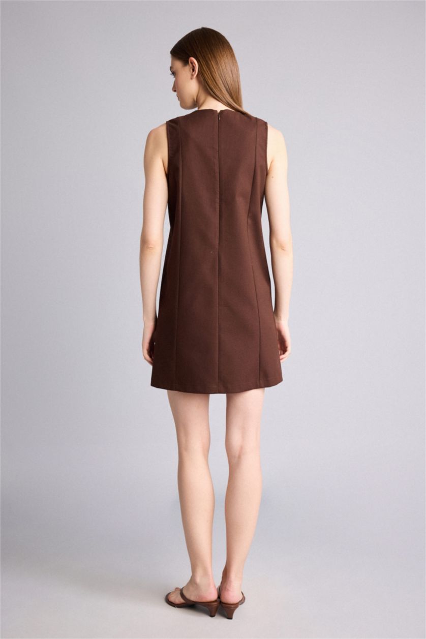 Woman Brown Linen Look Midi Dress