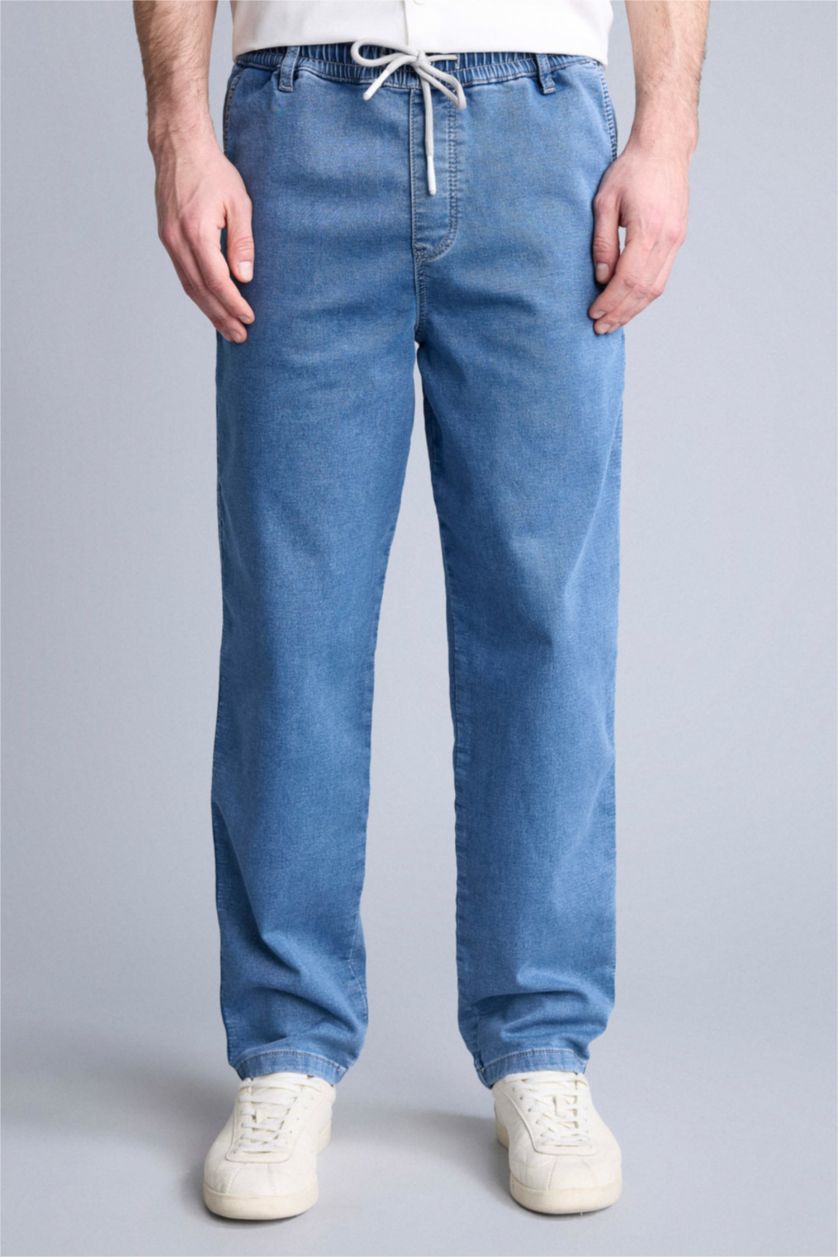 Erkek Mavi Wıde Leg Pantolon