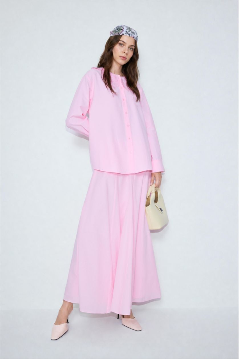 Kadın Açık Pembe Regular Fit Uzun Kollu Poplin Tunik