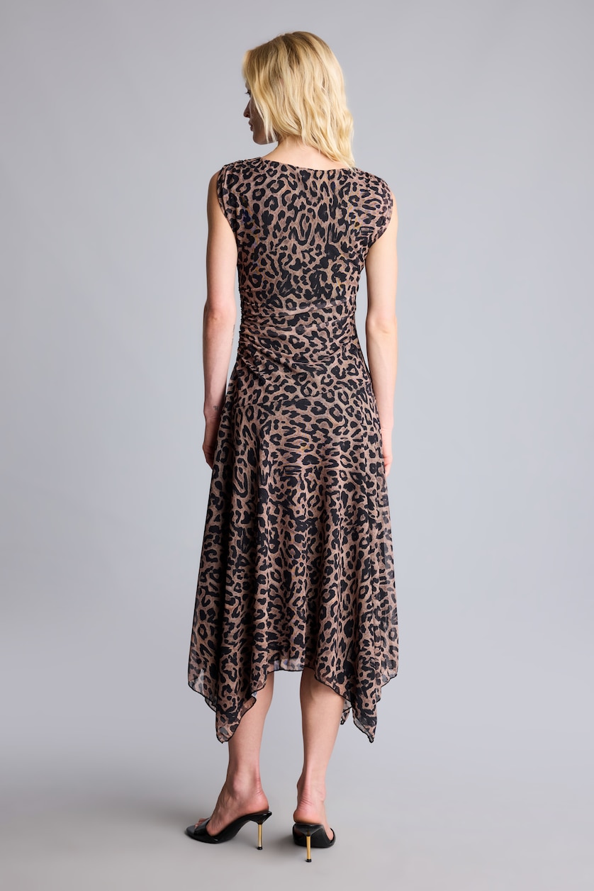 Woman Brown Leopard Print Sleeveless Tulle Midi Dress