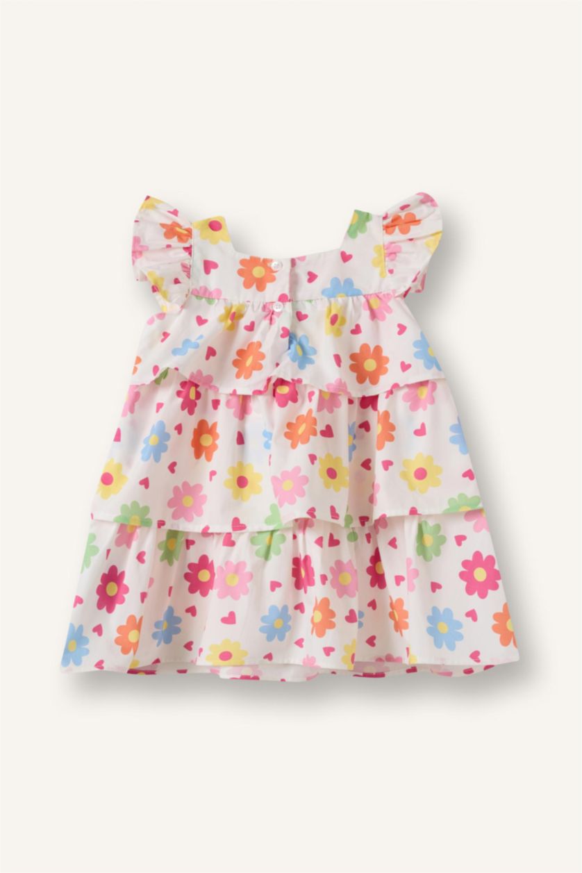 Baby Girls White Flower Square Collar Woven Dress