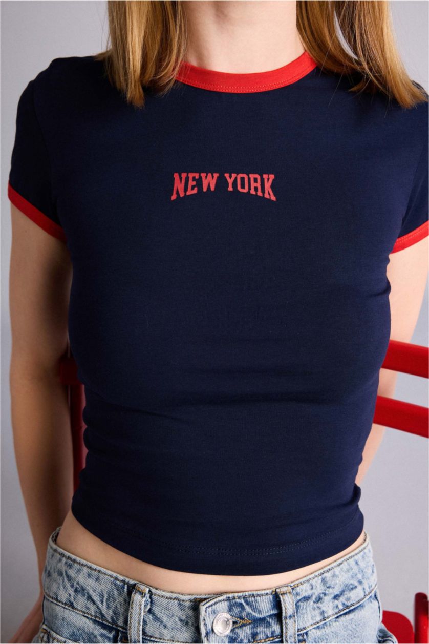 Kadın Lacivert Fitted Kısa kollu Tişört