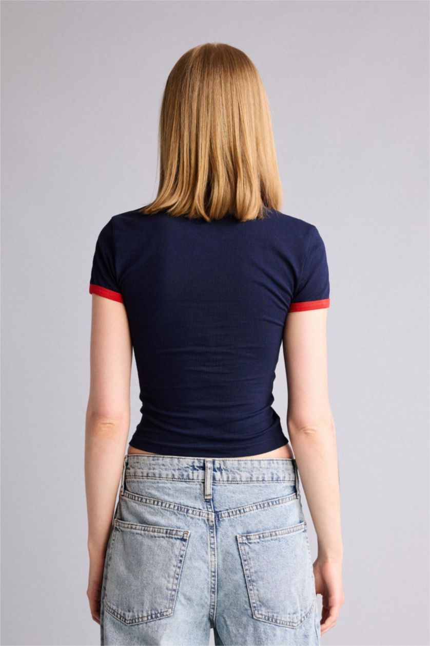 Kadın Lacivert Fitted Kısa kollu Tişört