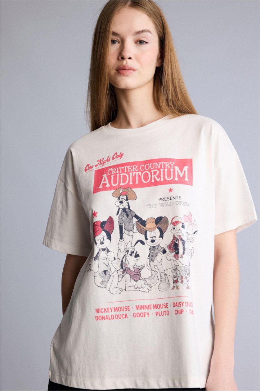 Kadın Ekru Oversıze Baskılı Tişört