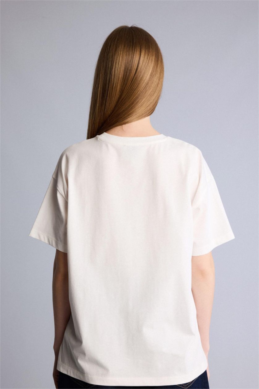 Kadın Ekru Oversıze Baskılı Tişört