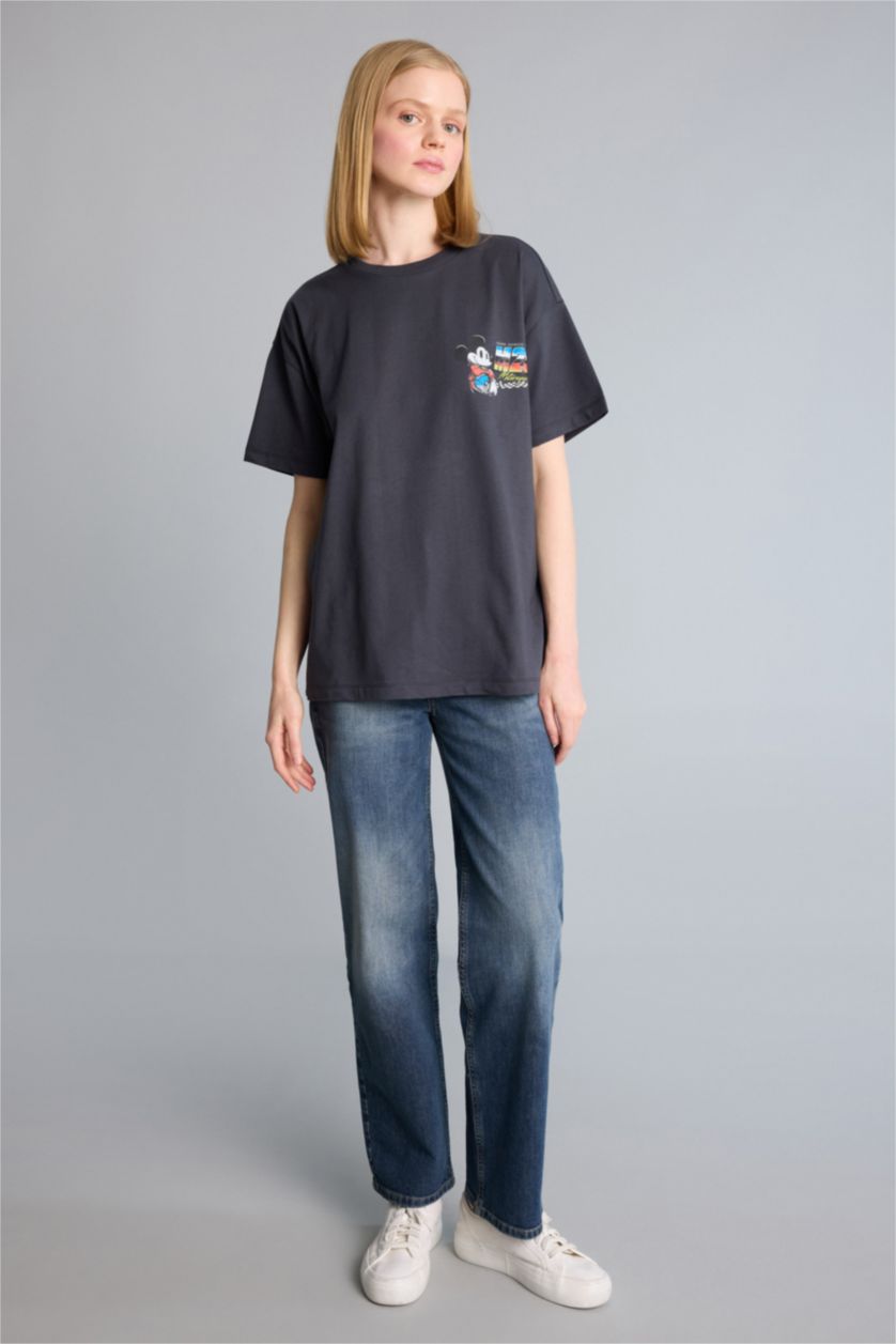 Kadın Antrasit Disney Oversize Baskılı Tişört