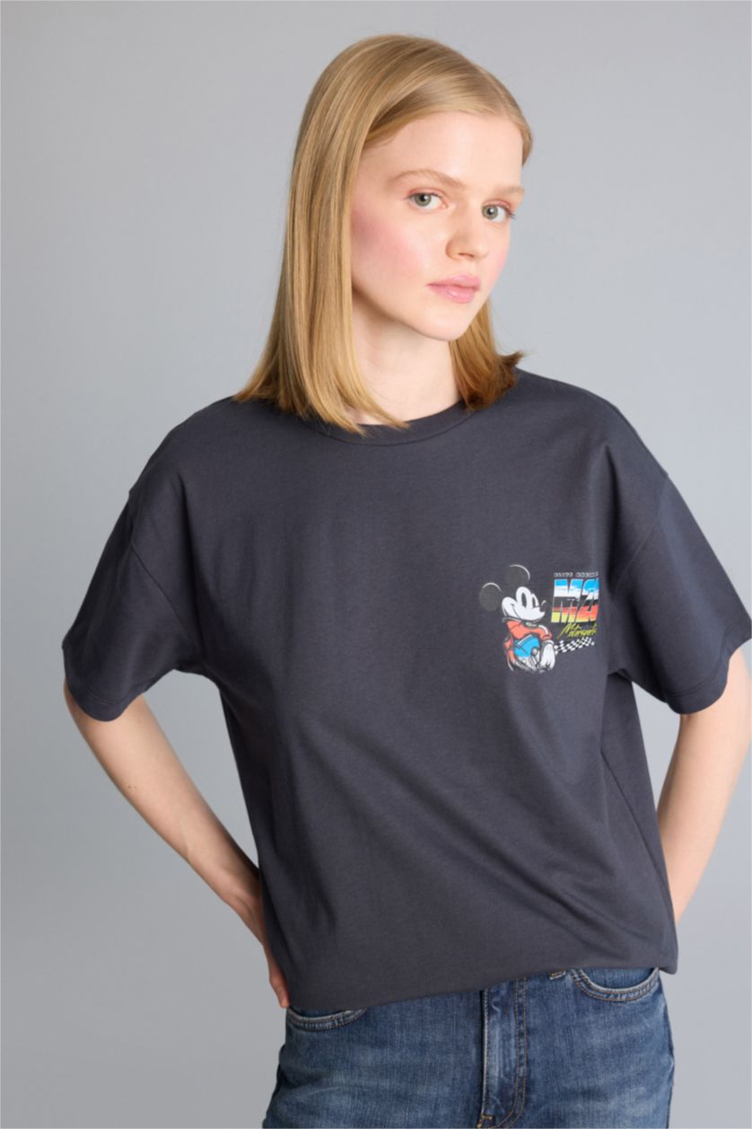Kadın Antrasit Disney Oversize Baskılı Tişört