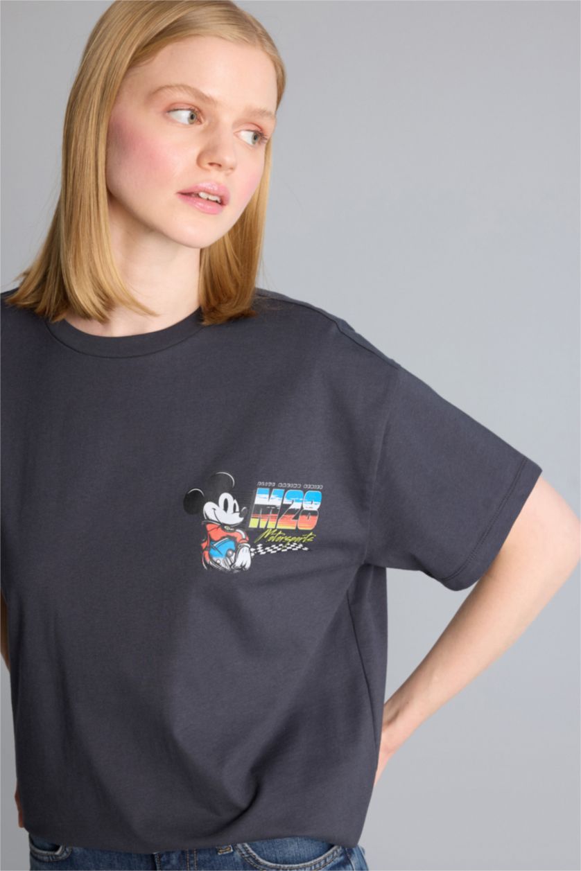 Kadın Antrasit Disney Oversize Baskılı Tişört