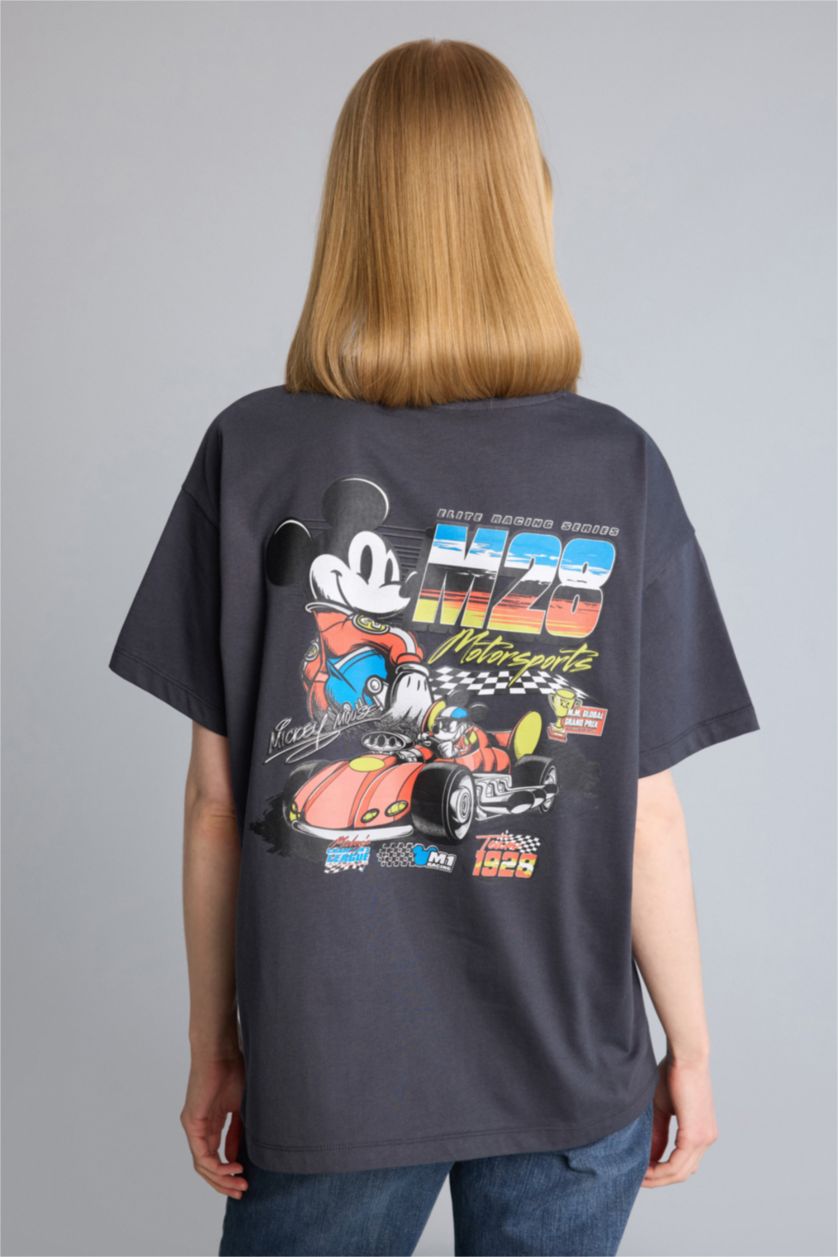 Kadın Antrasit Disney Oversize Baskılı Tişört