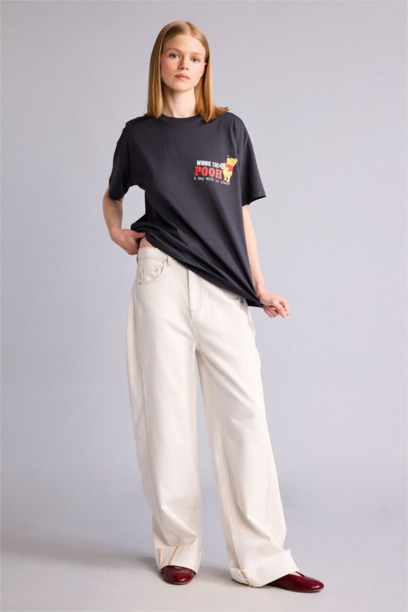 Kadın Antrasit Wınnıe The Pooh Oversıze Baskılı Tişört
