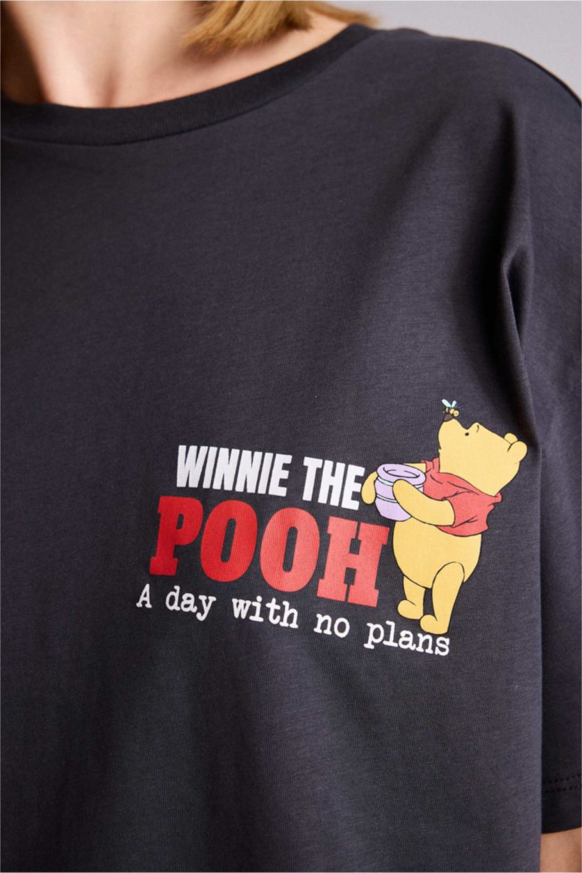 Kadın Antrasit Wınnıe The Pooh Oversıze Baskılı Tişört