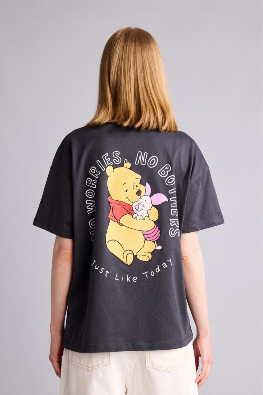 Kadın Antrasit Wınnıe The Pooh Oversıze Baskılı Tişört