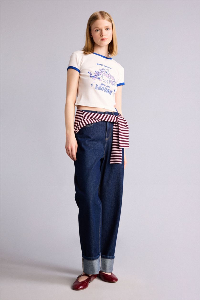 Kadın Kırık Beyaz Wınnıe The Pooh Baskılı Kısa Kollu Tişört