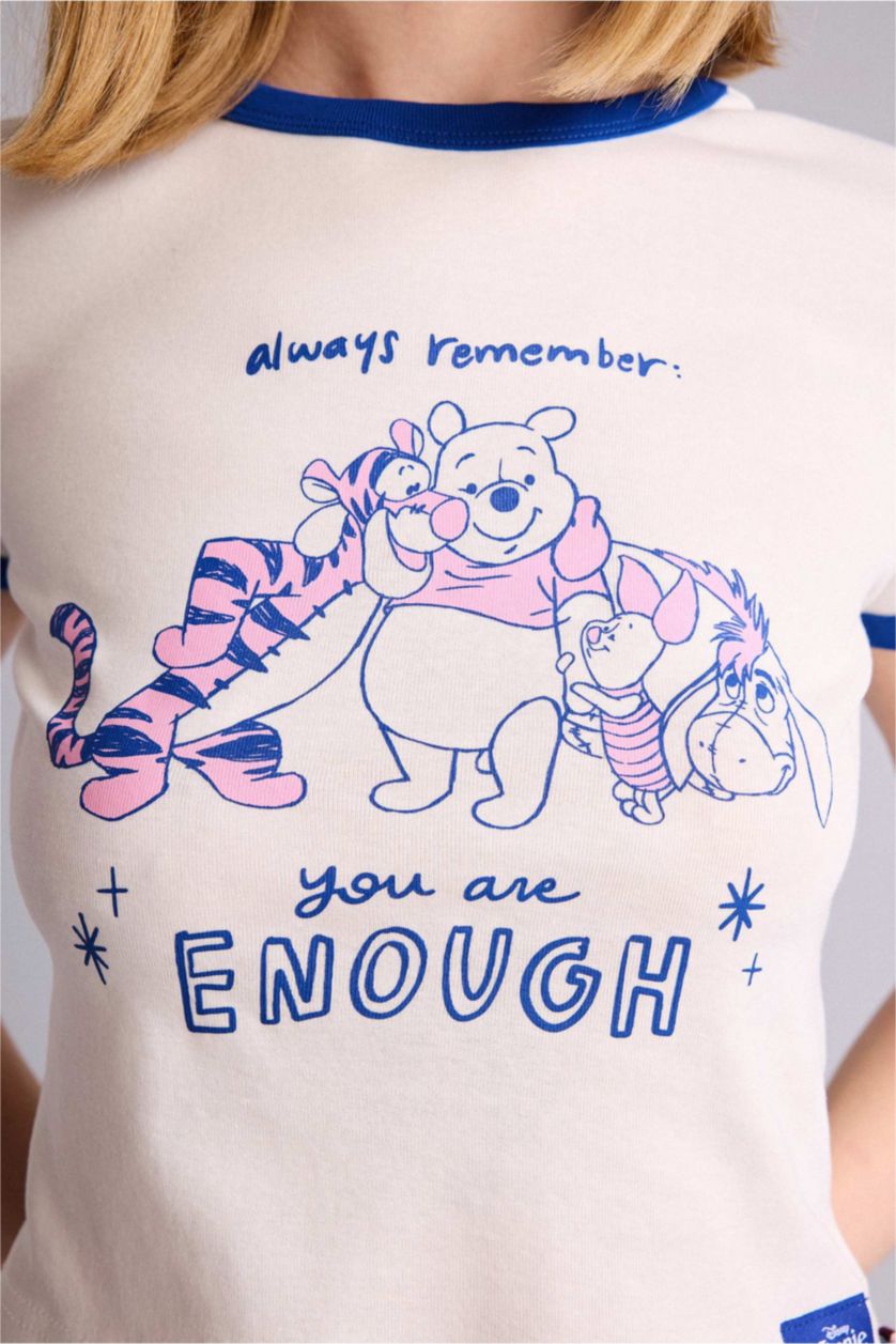 Kadın Kırık Beyaz Wınnıe The Pooh Baskılı Kısa Kollu Tişört