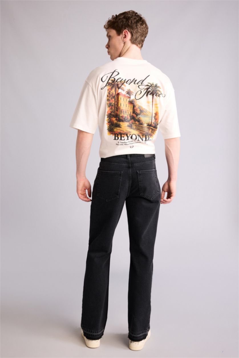 رجال أسود بنطرون فلير فيت برجل واسع