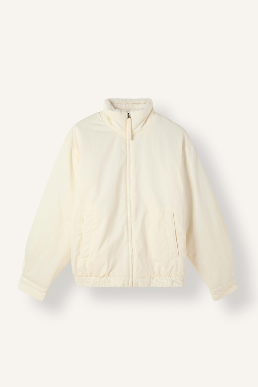 Erkek Ekru Regular Fit Peluş Dik Yaka Mont