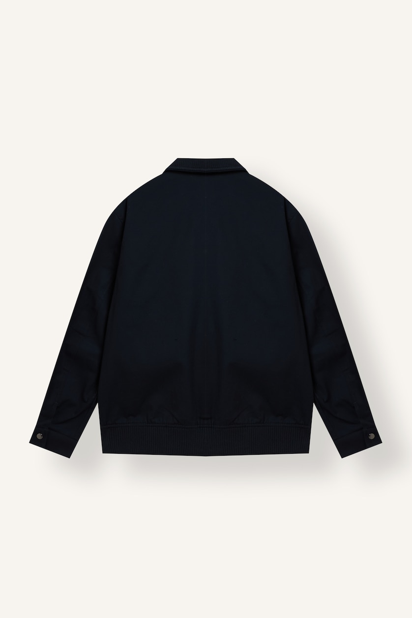 MAN NAVY 100% Cotton Regular Fit Shirt Collar Long Sleeve Zip-Up Jacket