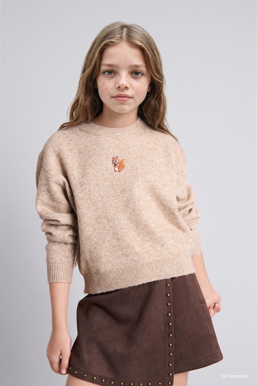 Девочки и подростки Визон Girl Embroidered Crew Neck Pullover