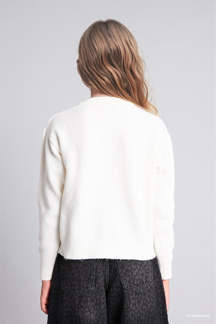 Девочки и подростки Бежевый Girl Embroidered Crew Neck Pullover